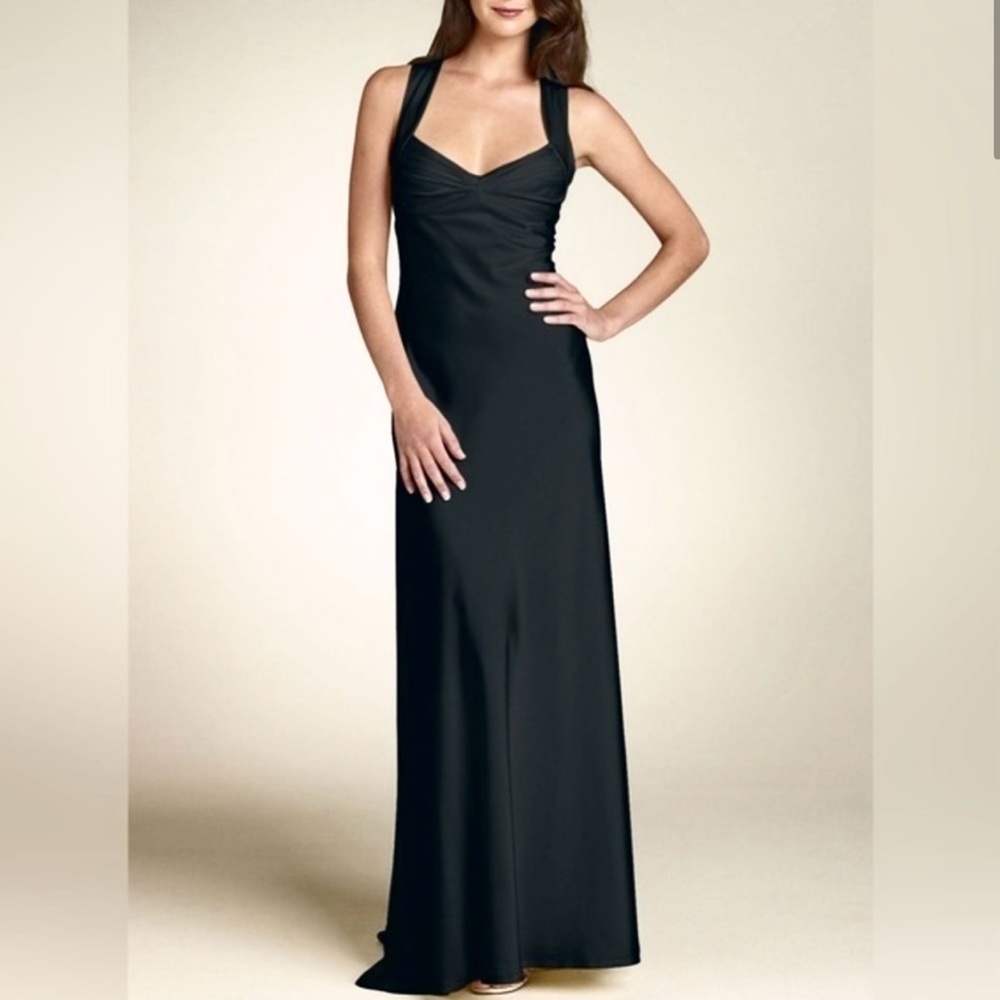Calvin Klein Cross Back Sweetheart Satin Floor Length Black Gown